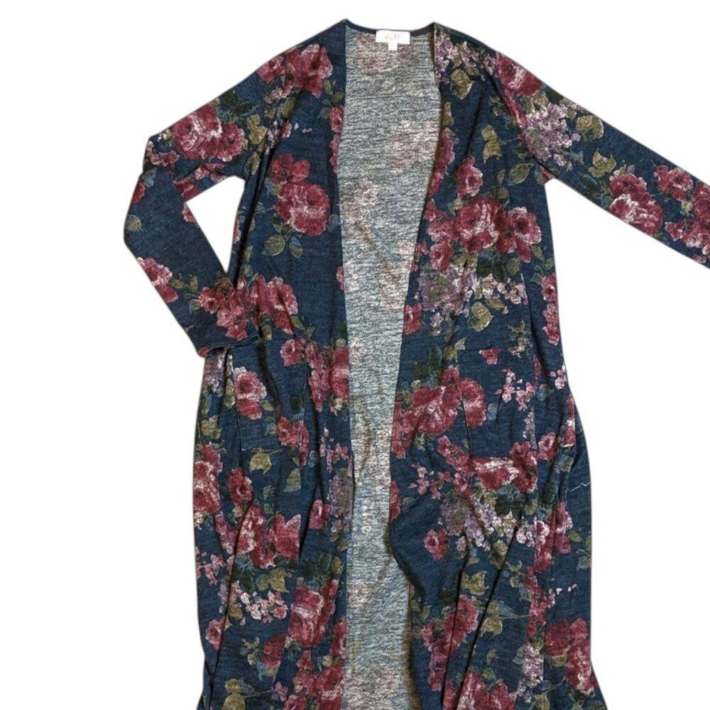 NEW S LuLaRoe Sarah Cardigan Sweater Duster Long‎ Teal Green Pink Floral BOHO
